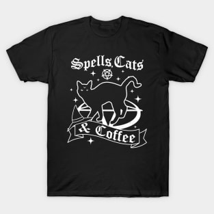 Spells Cats and Coffee - Gothic Pastel Goth Cat Lover Witch T-Shirt